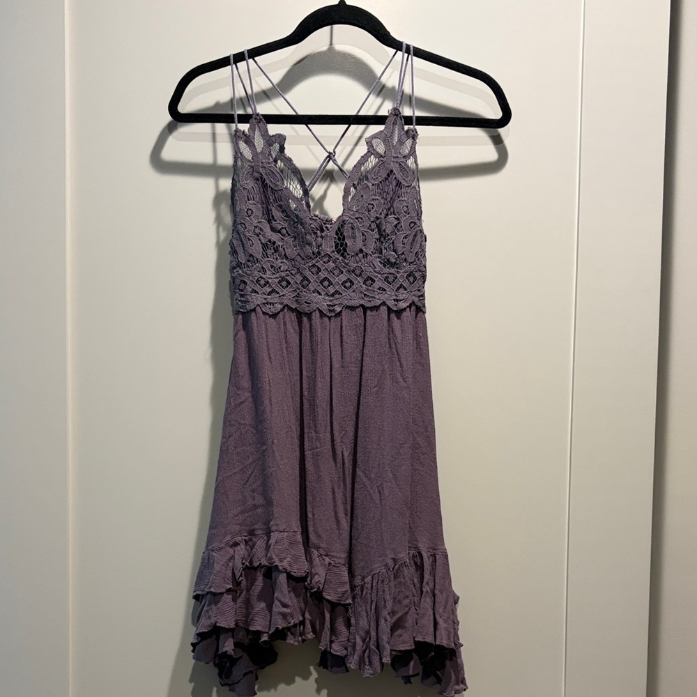 Lace-Trim Adella Mini Dress with Ruffle Hem